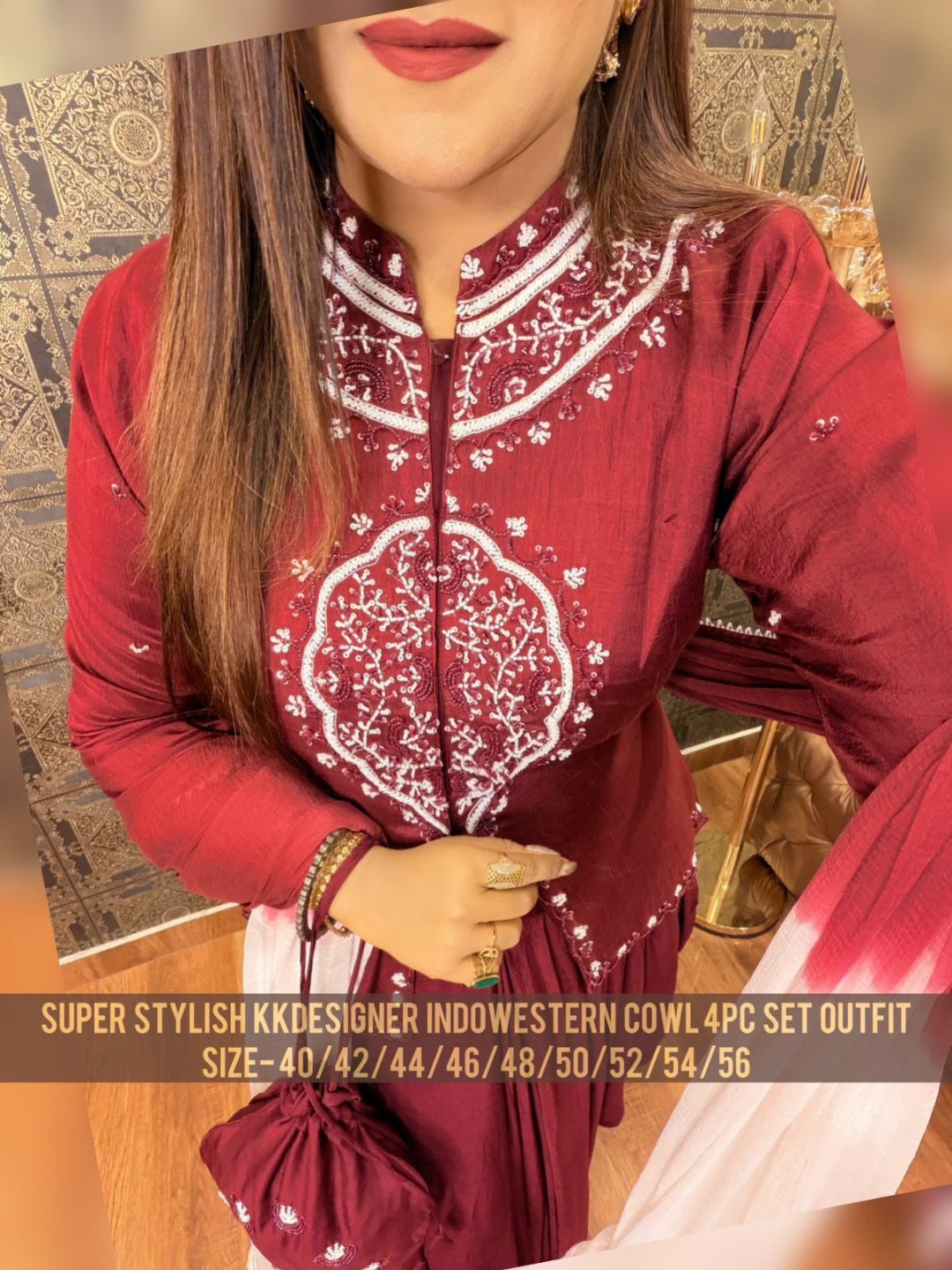 Super Stylish Indowestern Cowl 4 pcs Set Outfit alternate view