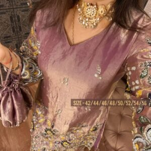 Premium Mauve Tissue Embroidered Jacket Set