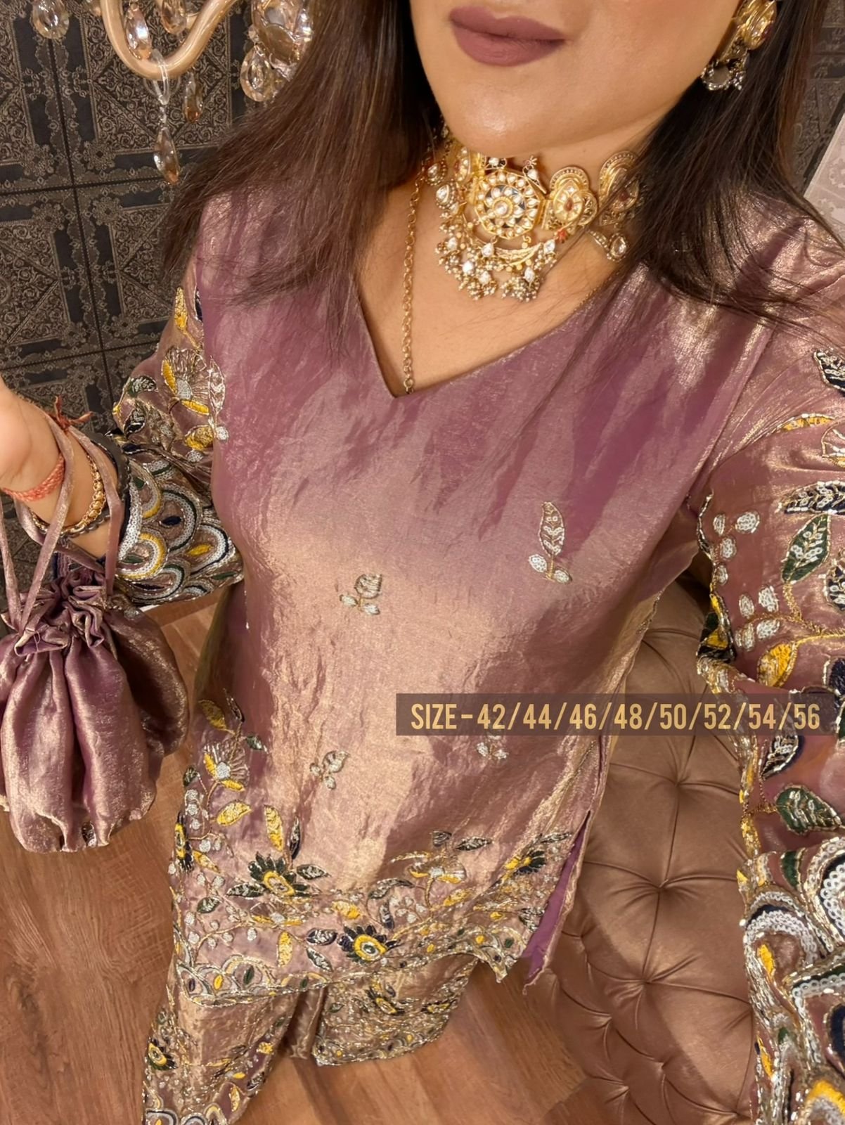 Premium Mauve Tissue Embroidered Jacket Set