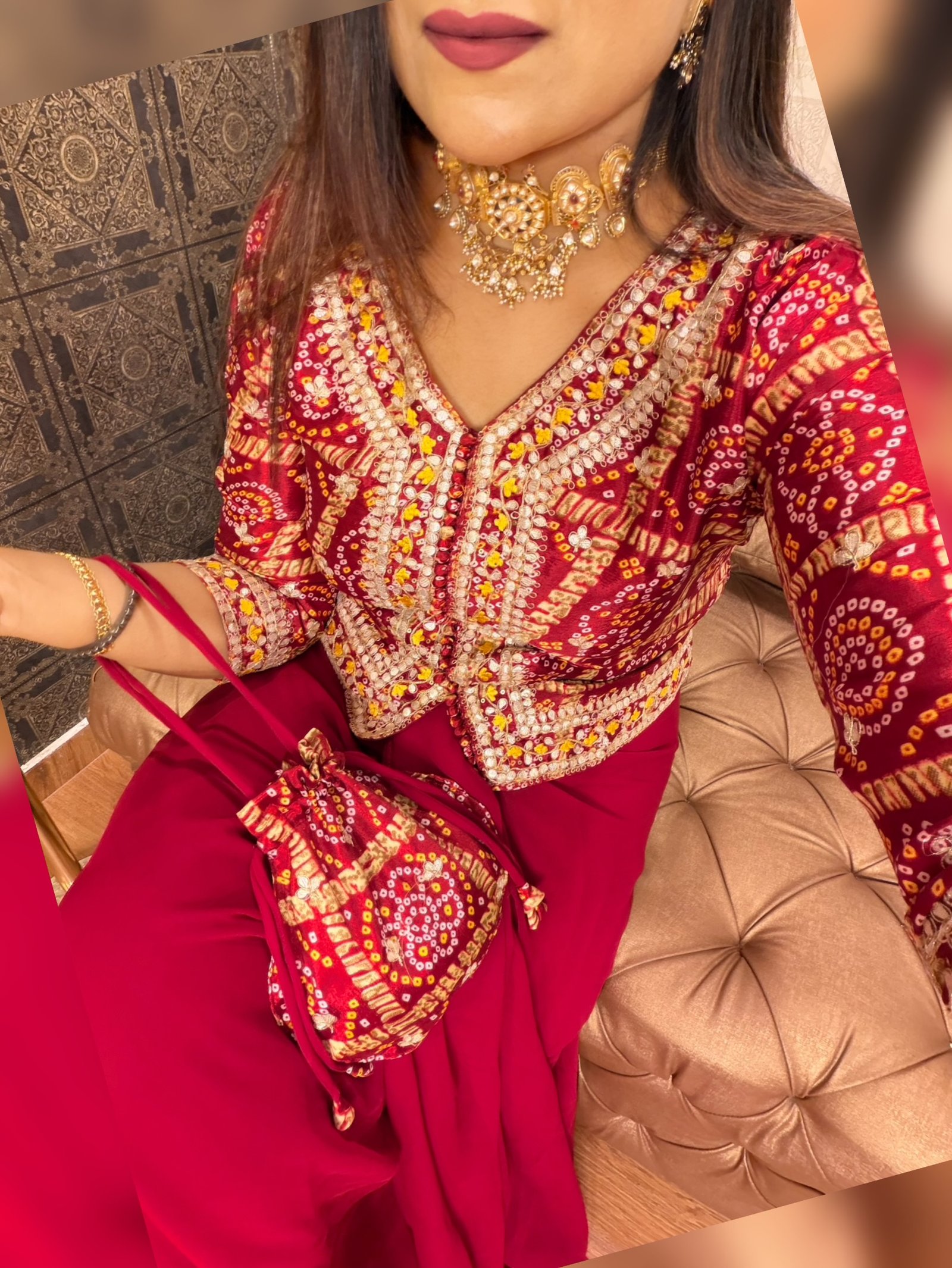 bandhani cowl stylish outfit